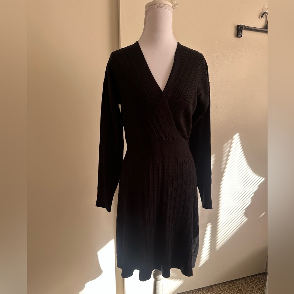 Lucky Brand Black Long Sleeve Wrap Knit Dress
